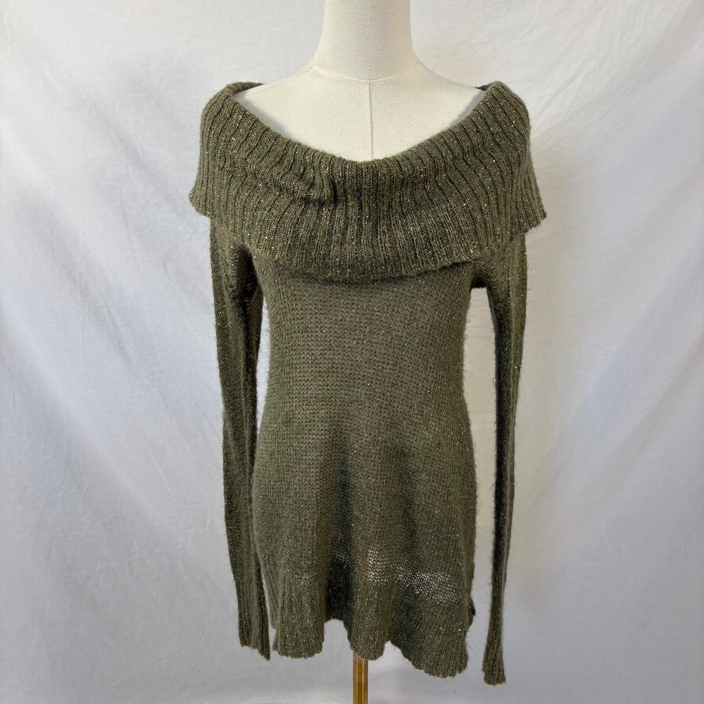Energie green metallic off the shoulder sweater size large fairy y2k indie